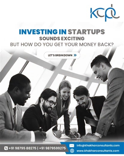 💡 Investing in startups isn’t just exciting — it’s smart! 🚀 From equity ownership to dividends, buybacks, or even IPO exits, every investment tells a growth story. 📈 Let your money work for you — invest, grow, and exit with profit! 💼✨ 📞 91 98795 88275 | 91 98795 99275 🌐 www.khakharconsultants.com #KCP #StartupInvestment #AngelInvestor #InvestSmart #BusinessGrowth #InvestmentJourney #FinancialFreedom #WealthBuilding #InvestInStartups #StartupFunding #SmartInvestor #Entrepreneurship #IPO #Eq