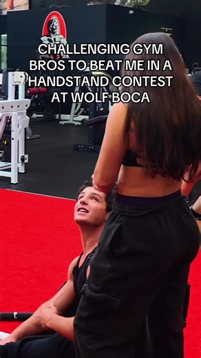 CHALLENGING GYM BROS TO BEAT ME IN A HANDSTAND CONTEST #gymchallenge #gymgirl #gymtok #handstand #gymbros