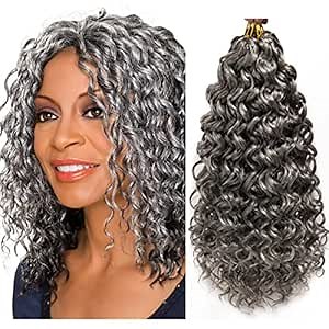 GoGo Curl Crochet Hair Water Wave Curly Crochet hair for Women Grey Synthetic Bohemian Crochet Braid Deep Wave Braiding Hair Extensions (12 inch(Pack of 6), Grey)