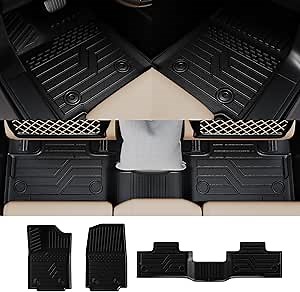 Floor Mats Compatible with 2022-2025 Toyota Tundra Double Cab TPE All Weather 2024 Tundra Accessories (Double Cab Floor Mats)