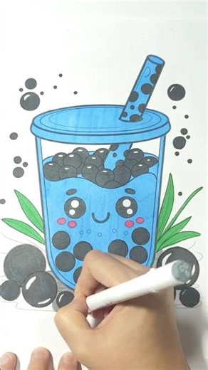 Cute Boba Tea Coloring with Markers 🧋🎨 #shorts