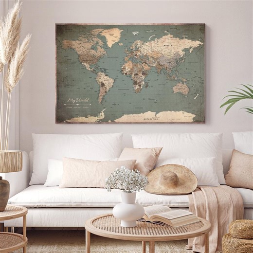 Endless World Push Pin Travel Map - Etsy