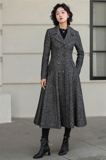 Gray Wool Swing Coat: Double-breasted Fit and Flare Outerwear, Custom, Xiaolizi 6528 - Etsy Canada