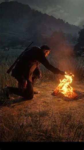 RDR2 Arthur is cooking meat in the camp #rdr2 #RedDeadRedemption