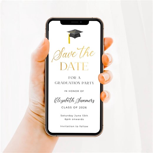 Electronic Graduation Save the Date Template, Editable Elegant Minimalist Graduate Announcement, Digital Grad Party Invite, Instant Download - Etsy