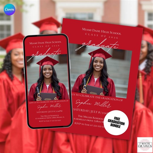 Red Graduation Senior Announcement. Digital and Printable Grad Party or Ceremony Invitation. Class of 2026 College or High School Invite. - Etsy