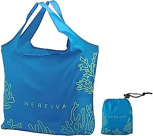 55 Pound Reusable Shopping Bag Ocean Blue - Foldable into a Small Pouch - Washable Reusable Grocery Bag, Durable & Stylish with handles for Easy Shoulder or Hand Carry