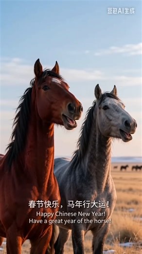 Native Chinese horse breeds, strolling together on the grasslands, wish the people of the world a happy Spring Festival and great fortune in the Year of the Horse! (Generated by Doubao AI) | Beijing Daily