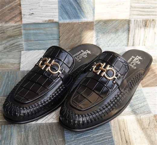 Handmade Black Crocodile Embossed Leather Horsebit Mules for Men | Luxury Backless Slip-on Loafers - Etsy