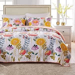 Greenland Home - GL-1408AMSQ Watercolor Dream Quilt Set, 3-Piece Full/Queen, White