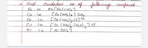 Find the oxidation number of the following compounds:Fe in K₄... | Filo