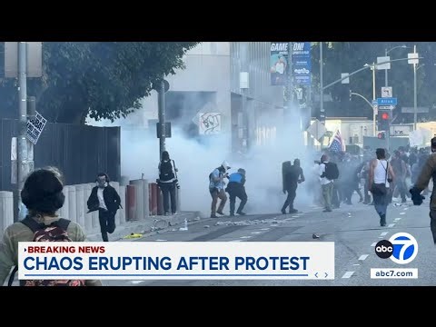 Chaotic scene unfolds after thousands gathered for 'No Kings' rally in downtown LA