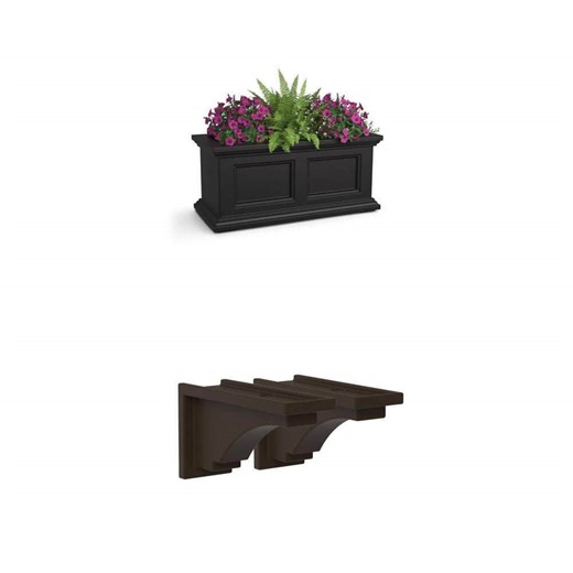 Mayne Fairfield Espresso Corbel and 24 in. x 11 in. Self-Watering Black Window Box Combo - The Home Depot