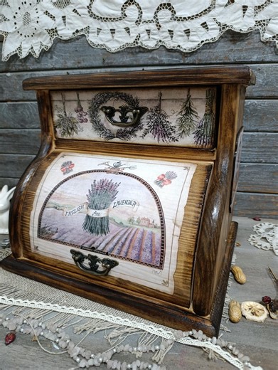 Handmade Wooden Bread Box Provence Style | Decoupage Bread Bin | French Country Farmhouse Kitchen Decor Etsy - Etsy