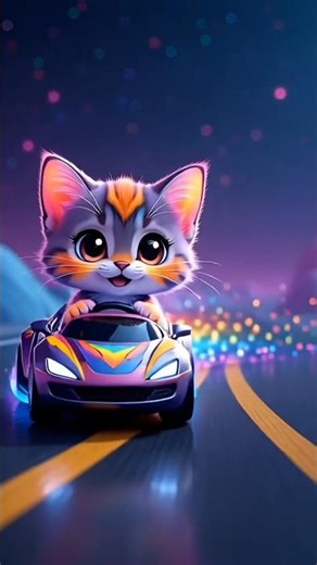 Neon Kitten Drift Race on the Moon 🌈🚀😻