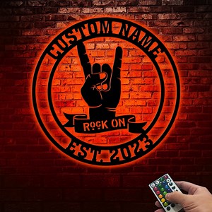 Custom Rock on Hand Sign Metal With LED Lights, Rock N' Roll Wall Art, Rock Lover Wall Hanging for Living Room Cabin, Music Room Decor - Etsy