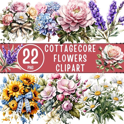Cottagecore Flowers Clipart Bundle – 22 PNG Watercolor Floral Art - Etsy