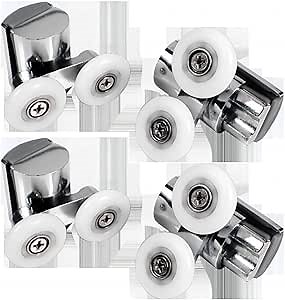 26mm Shower Door Rollers, 4pcs Sliding Shower Doors Wheels, Replacement Wheels Shower Doors，2xDouble Twin top/Bottom Shower ，Shower Door Runners Pulleys for Curved Glass Doors 4-8mm