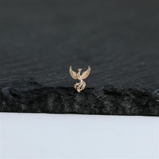 14K Solid Gold Phoenix Helix Stud Earring Dainty Mythical Bird Cartilage Threadless Pin Firebird Earlobe Piercing Jewelry Gift for Her - Etsy