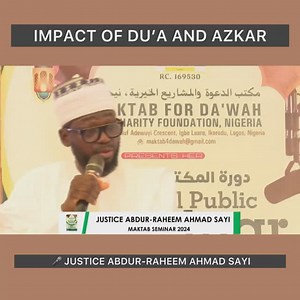 IMPACT OF DU’A AND AZKAR - JUSTICE ABDUR-RAHEEM AHMAD SAYI. Du’a (supplication) and Azkar (remembrance of Allah) have a profound impact on both the spiritual and emotional well-being of a person. Here are some of their key benefits: 1. Strengthening Faith: Regularly making du’a and reciting azkar helps maintain a strong connection with Allah. It reinforces the belief that Allah is always present, capable of answering prayers, and attentive to our needs. 2. Psychological Relief: Supplicating and 