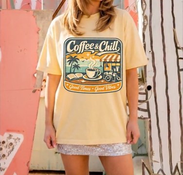 Coffee and Chill T-shirt, Good Vibes Good Times Tee, Retro Beach Vacation Shirt, Palm Tree Coffee Design, Vintage Camera Book Top - Etsy