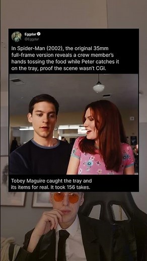 In Spider-Man (2002), the original 35mm full-frame version reveals a crew member's hands tossing the