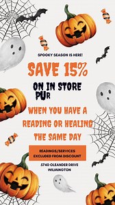 It's Spooky Season and we have AMAZING healers and readers here at Practical Magic Store. 👻 Come have a reading or healing session and save 15% on ANY in store purchases the same day! 🕸All season long! Walk in or call ahead to see what healers and readers are in! 910-338-1722! 🎃 | Practical Magic Store