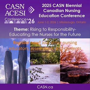 CASN’s 2026 Biennial Canadian Nursing Education Conference. June 1–2, 2026. This is an opportunity to share your research, innovations, and best practices and network with colleagues from across the country and the globe. https://www.casn.ca/2024/11/the-casn-biennial-canadian-nursing-education-conference-2026/ Conférence biennale 2026 de l’ACESI sur l’enseignement des sciences infirmières au Canada. Du 1er au 2 juin 2026. Profitez de l’occasion pour partager vos recherches, vos innovations et vo