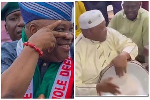 Reactions As 'Dancing Governor' Adeleke Shows Off Drumming Skills (Video)