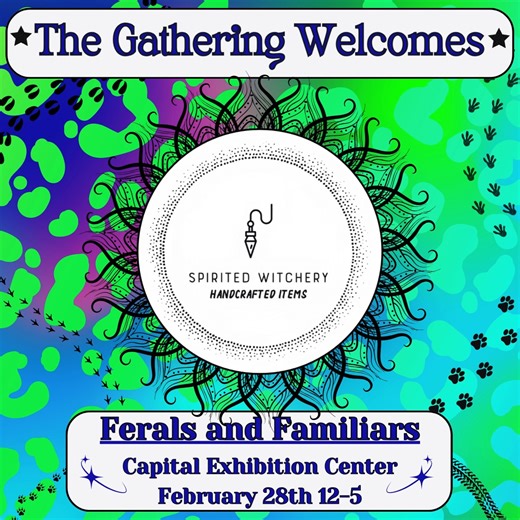 Meet Our Gatherer: Spirited Witchery Spirited Witchery returns to The Gathering in February! “My sister and I have always enjoyed crafting and now have decided to share thus with others. I have always enjoyed my pendulum and doing readings and am ready to do readings using the pendulum and oracle cards.” Offerings include: Crochet items, pendulums boards, readings, spell jars Check them out here: Facebook: Spirited Witchery #thegatheringnb | The Gathering