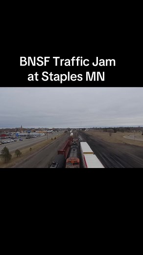 BNSF Train traffic jam in Staples MN #bnsf #trainsoftiktok #fyp #dronetraining #traintrafficjam