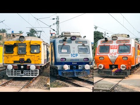 🔥Ultimate kolkata AC EMU local vs Non AC local trains showcase at busy level crossing