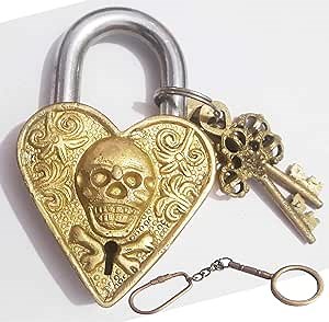 Brass Antique Door Lock with Nautical Keyring keyed Padlock with Keychain Combo