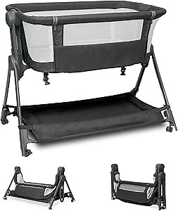 Amazon.com: Bassinets Bedside Sleeper, Baby Bassinet One-Button Folding Portable Bedside Bassinets, Breathable Mesh and Soft Mattress, Adjustable Height Baby Crib with Storage Basket and Wheels for Newborn : Baby