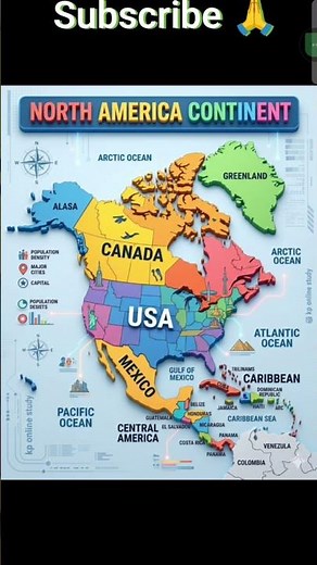 North America continent Map #map #maping #northamericamap #americamap #mapstudy
