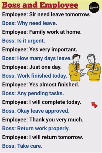 Employee requesting leave from boss | Dialogue Writing Between Boss and Employee in English