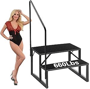 Swimming Pool Ladder above Ground, RV Steps with Handrail, Heavy Duty Pool Step Hot Tub Steps, 660 lbs Weight Capacity Camper Step Stool Mobile Home Stair for Getting High (2 STEP, 1 HANDRAIL)