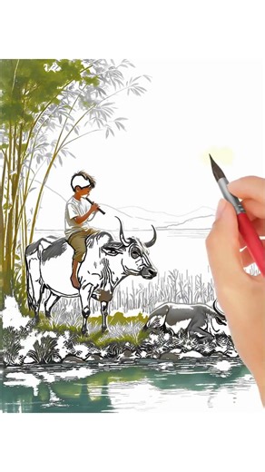 How to Draw Boy on Buffalo Playing Bansuri #drawsocute #shortvideo #shorts #foryou #asmrdrawing