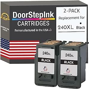 DoorStepInk PG-240XL Black Remanufactured Ink Cartridge Replacement for Canon PG-240XL - Compatible with Pixma MG3120/MG3520/MG4220/MX439/MX479/TS5120 - High Yield 2-Pack
