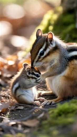 Adorable Chipmunk Family Moment | Parent Grooms Tiny Baby in the Forest 🌿🐿️ #shorts