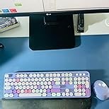 Guffercty kred Colorful Grey Wireless Keyboard and Mouse Combo, Retro Typewriter Wireless Full-Size Cute Office Keyboard 2.4GHz with Round Keycaps for Desktop Laptop and PC(Gradient Black)