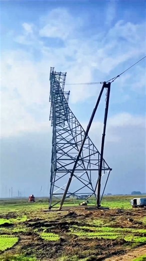 Full Process of Transmission Tower Installation! From Construction to Tilting, Shocking Video!