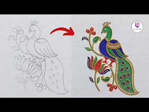 Peacock Aari work design Very easy