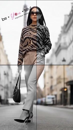 Own the spotlight in this ensemble. Begin with a stylish pair of taupe pants, complemented by an animal print sweater and chic black heels. Accessorize with a gold watch, a matching necklace and earring set, along with a coordinated pair of sunglasses to complete your look.For a finishing touch, consider adding a sleek black purse that ties the outfit together with its understated elegance. Pull your hair back into a sophisticated updo or let it flow naturally for a more casual vibe. A dab of yo