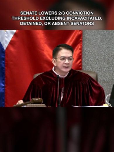 ONLY 14 VOTES NOW NEEDED TO CONVICT AN IMPEACHABLE OFFICER With 13 affirmative votes, the Senate lowered the threshold to convict an impeachable officer, with a requirement of two thirds of the present active roster of senator judges. Presiding officer Chiz Escudero states his ruling for 16 of 24 is now reversed, and that those who are