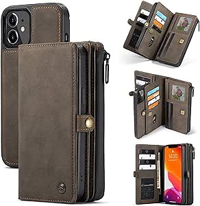 Kowauri Wallet Case for iPhone 12 Mini,Zipper Purse Folio Magnetic Leather Wallet Protection Card Slot Holder Detachable Slim Magnetic Back Cover Case for iPhone 12 Mini 5.4 inch 2020 (Coffee)