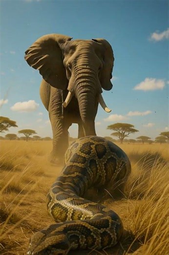 Elephant vs Giant Python 🐘🐍 Epic Savanna Standoff