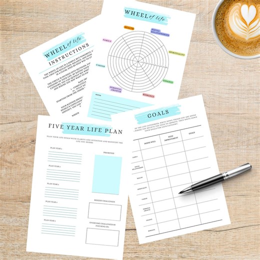 Wheel of Life Planner Set | Goals Worksheet   5 Year Life Plan | Printable Digital Download - Etsy