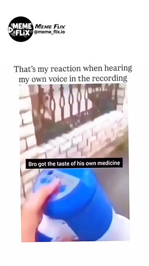Meme Flix on Instagram: "The video depicts a small dog startled by a prank where its own bark is recorded and played back through a blue handheld device, causing it to flee in apparent fear of an "intruder," overlaid with the meme phrase "Bro got the taste of his own medicine." Posted on January 6, 2026, by HumansNoContext -a account specializing in absurd, unexplained human and animal moments-this clip quickly gained traction, reaching 45,000 likes and 976,000 views by the next day. User replie