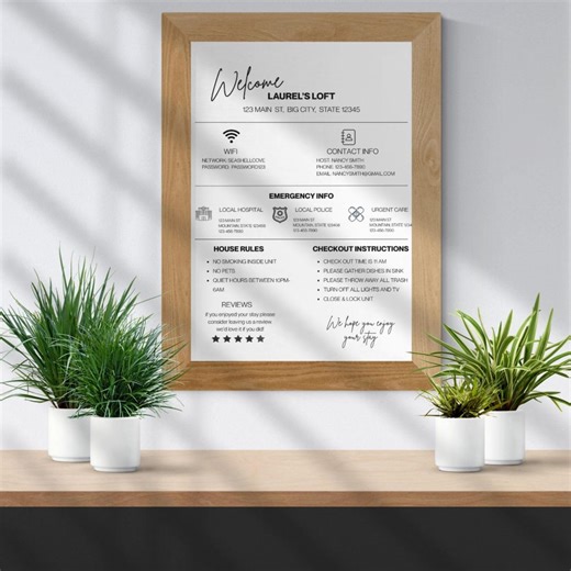 Airbnb Welcome Sign, Canva Editable Template for Airbnb or Short-term Rental, Minimal and City Versions - Etsy